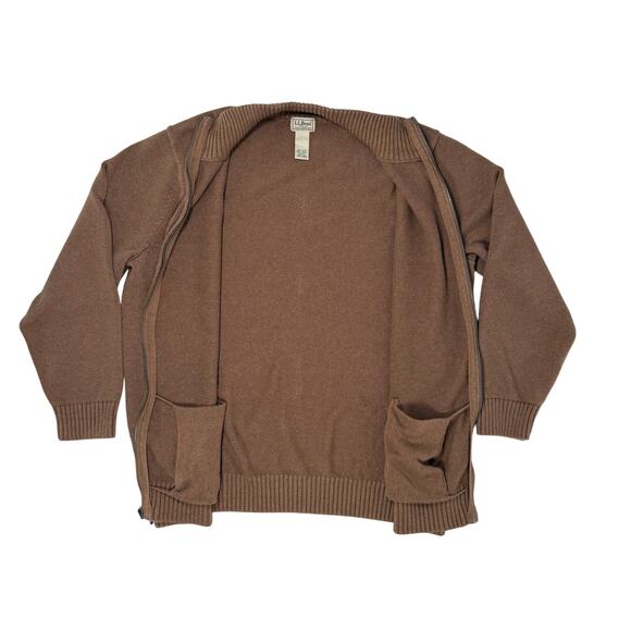 L.L. Bean Men’s XXL Tall Brown Zip Cardigan Sweater 100% Cotton Knit - Picture 2 of 6